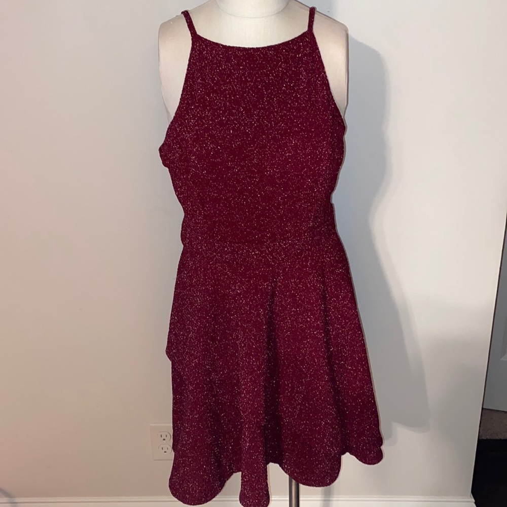 Sparkly Maroon High Neck Dress